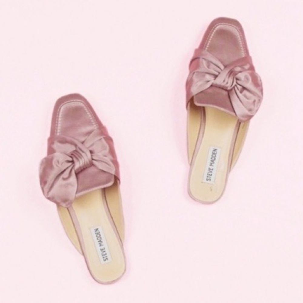Steve Madden Isla Blush Pink Satin Bow Mules Slides